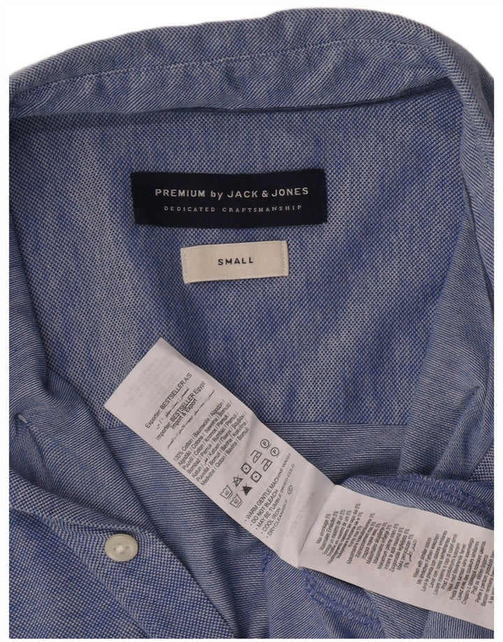 Ανδρικό πουκάμισο Jack & Jones, μικρό μπλε βαμβακερό