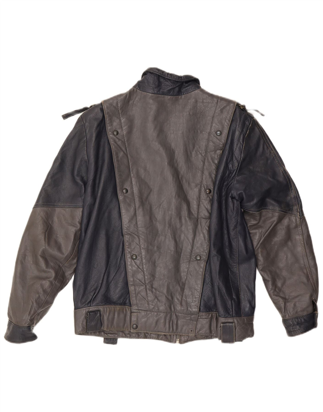 VINTAGE Γυναικείο Δερμάτινο Μπουφάν UK 14 Medium Grey Colourblock