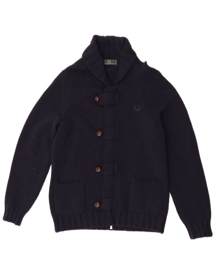 Fred Perry Ανδρική ζακέτα πουλόβερ μεγάλο μπλε ναυτικό μαλλί