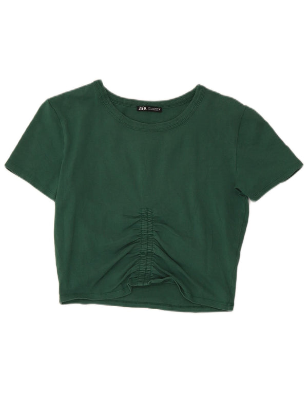 Zara Γυναικείο T-Shirt T-Shirt Top UK 14 Μεγάλο πράσινο βαμβακερό