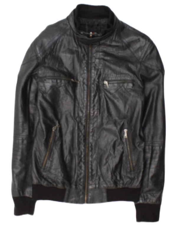 Vintage Mens Leather Jacket UK 36 Small Black Leather