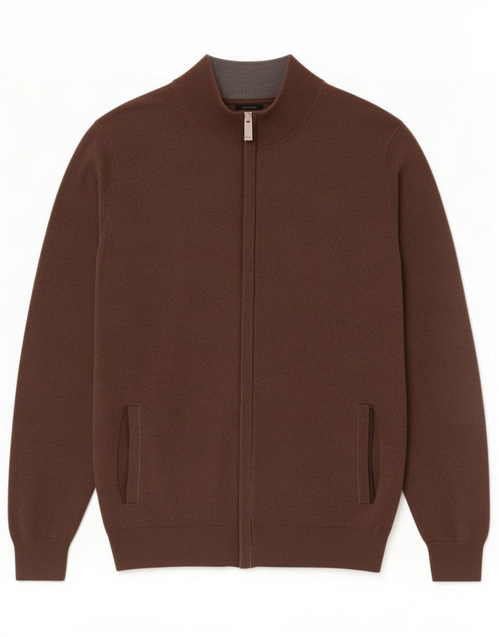 Ανδρικό πουλόβερ ζακέτα Massimo Dutti, μεσαίο καφέ βαμβακερό