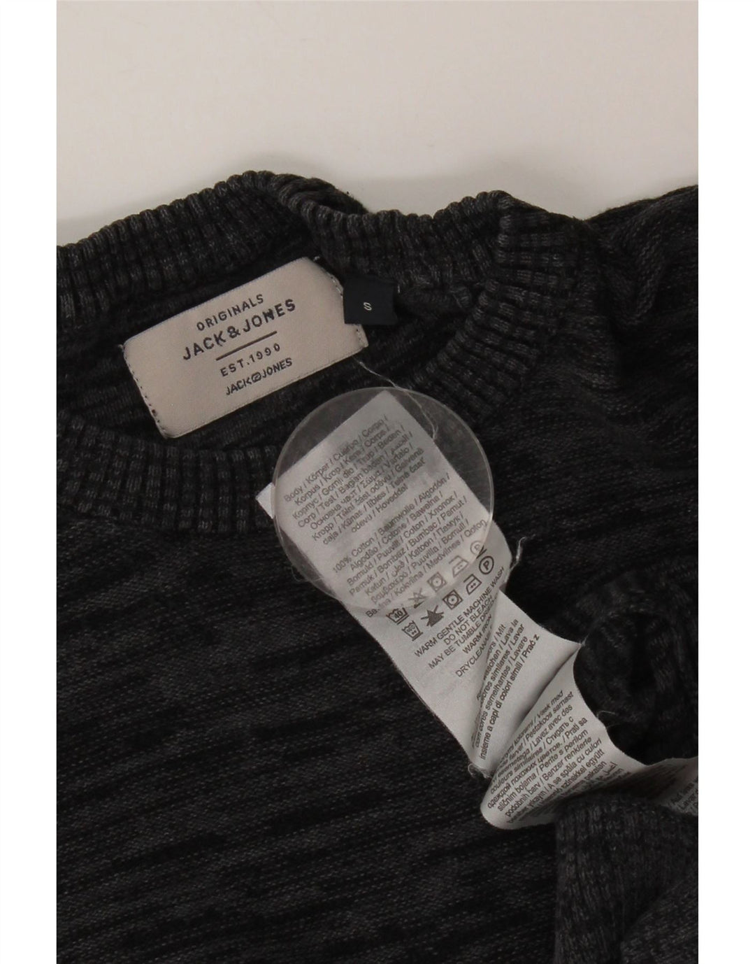 JACK & JONES Ανδρικό πουλόβερ με λαιμόκοψη και βαμβακερό μικρό γκρι βαμβάκι