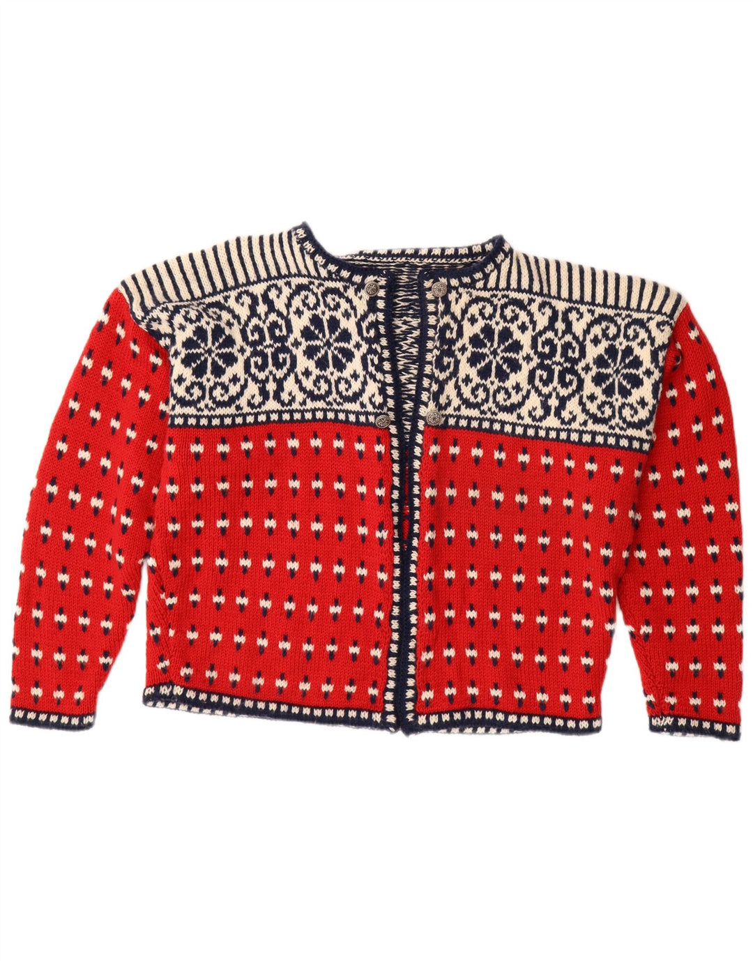 Γυναικεία ανοιχτή ζακέτα VINTAGE UK 18 XL Red Fair Isle