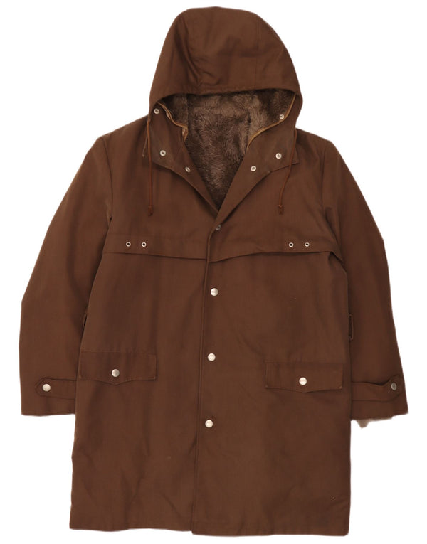 Vintage Ανδρικό μπουφάν Sherpa Parka με κουκούλα UK 40 μεγάλο καφέ πολυακρυλικό