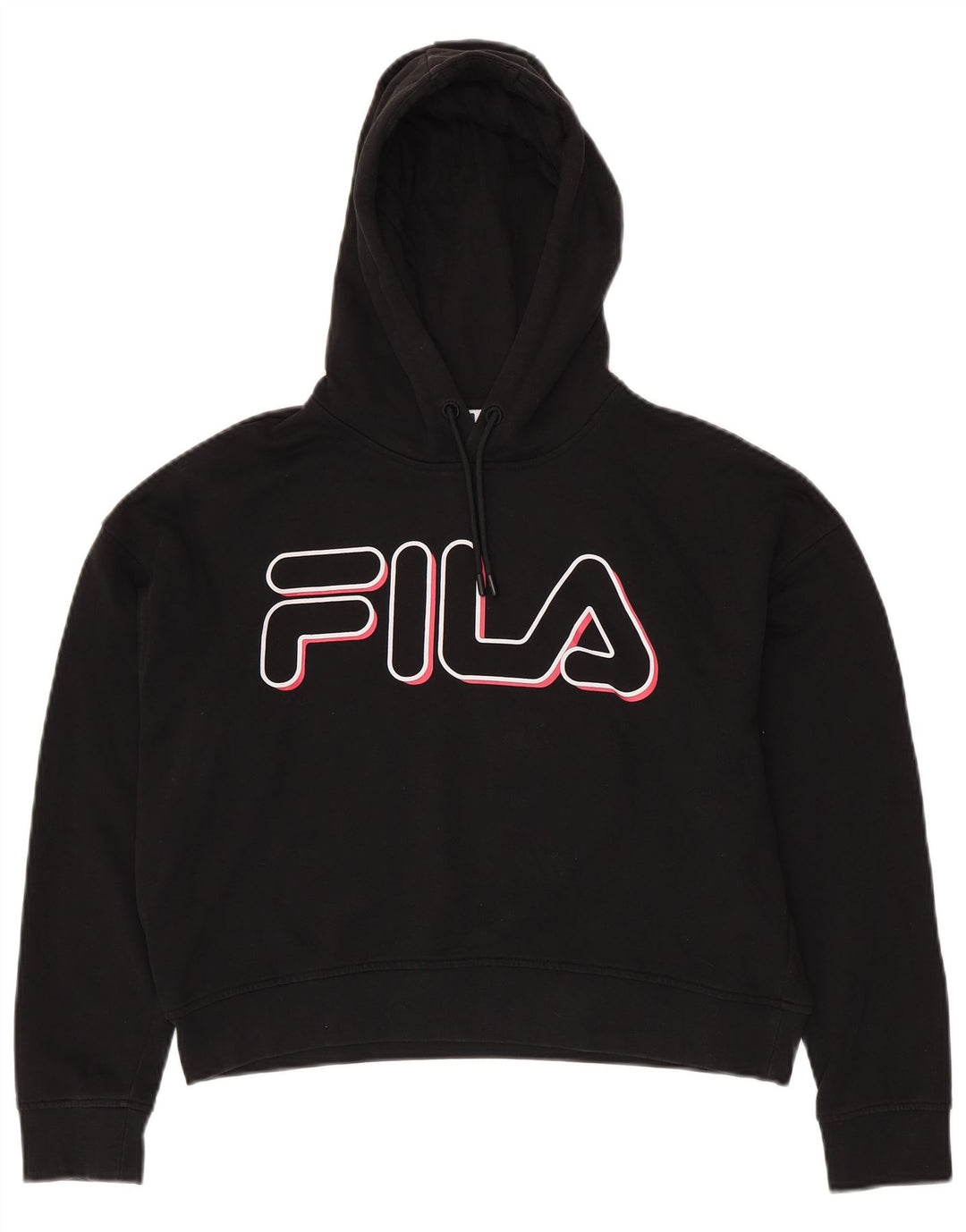 Γυναικείο FILA Oversized Crop Graphic Hoodie Jumper UK 6 XS Μαύρο