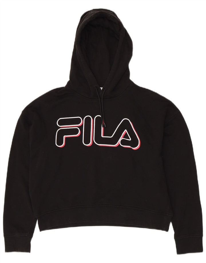 Γυναικείο FILA Oversized Crop Graphic Hoodie Jumper UK 6 XS Μαύρο