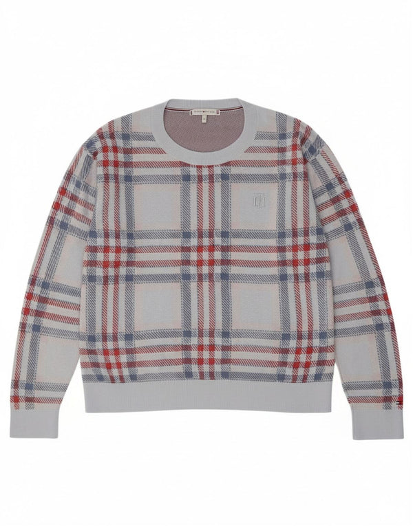 Tommy Hilfiger Γυναικείο πουλόβερ υπερμεγέθη Crew Neck Jumper UK 6 XS Blue Check