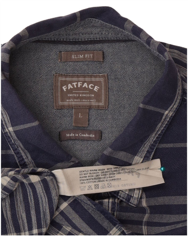 Ανδρικό πουκάμισο Fat Face Slim Fit Μεγάλο μπλε ναυτικό βαμβακερό καρό