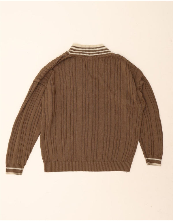 Vintage Ανδρικό πουλόβερ με λαιμόκοψη με λαιμόκοψη μεγάλο καφέ ριγέ βαμβακερό