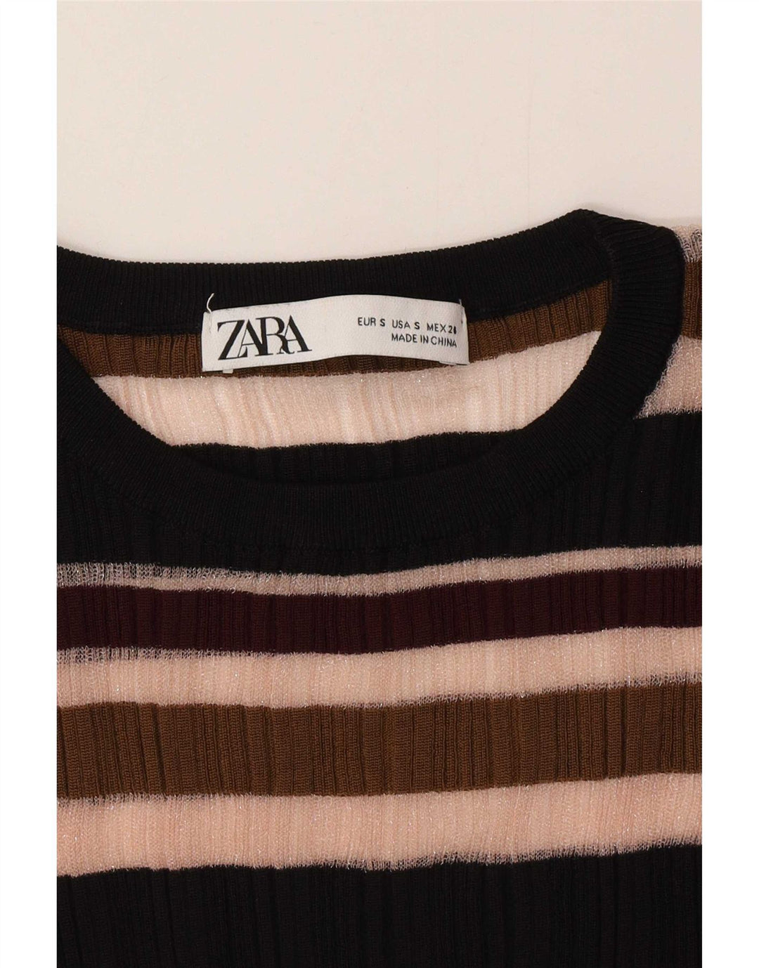 Zara Γυναικεία See Through Top μακριά μανίκια UK 8 Μικρά πολύχρωμα ριγέ