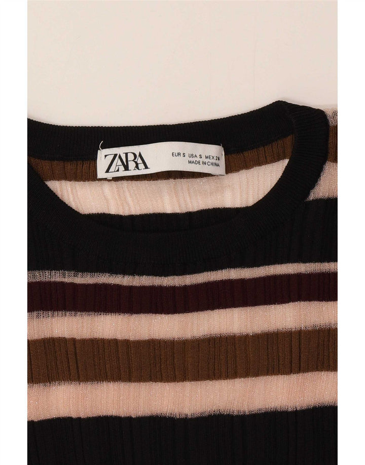 Zara Γυναικεία See Through Top μακριά μανίκια UK 8 Μικρά πολύχρωμα ριγέ