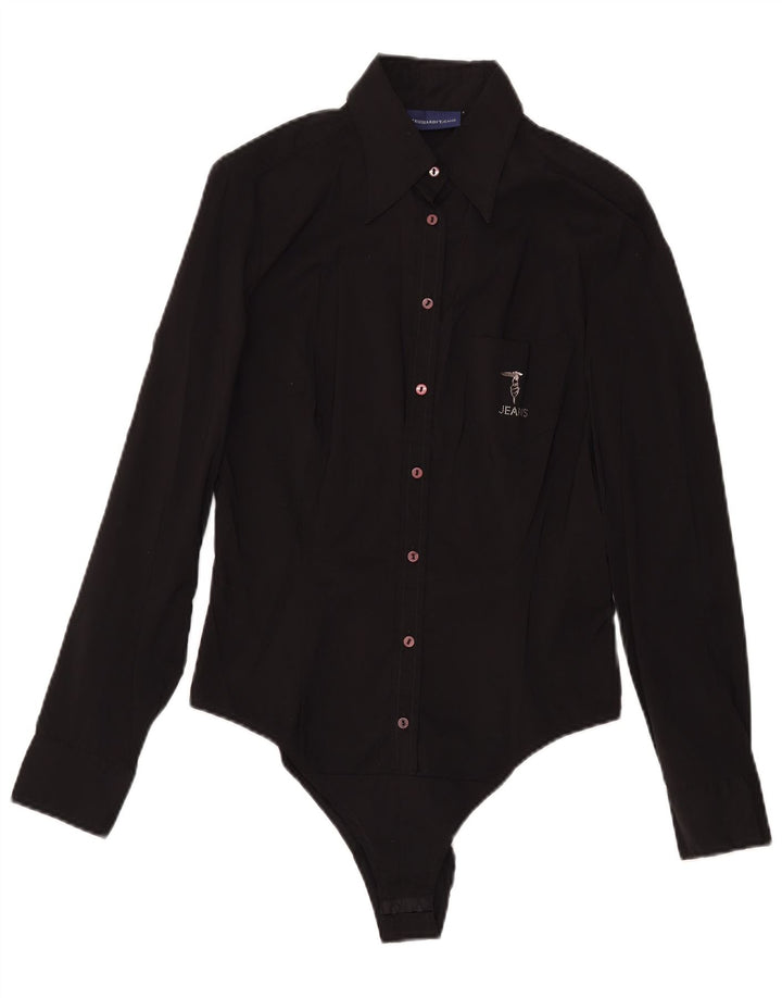 Γυναικείο μακρυμάνικο κορμάκι Trussardi UK 12 μεσαίο μαύρο βαμβακερό