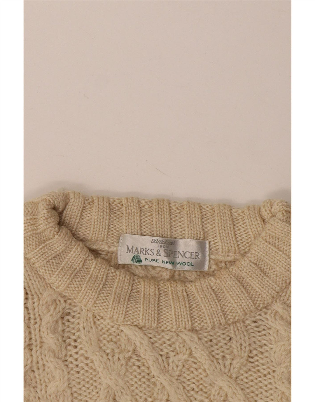 Marks & Spencer Ανδρικό πουλόβερ με λαιμόκοψη 2XL Μπεζ μαλλί