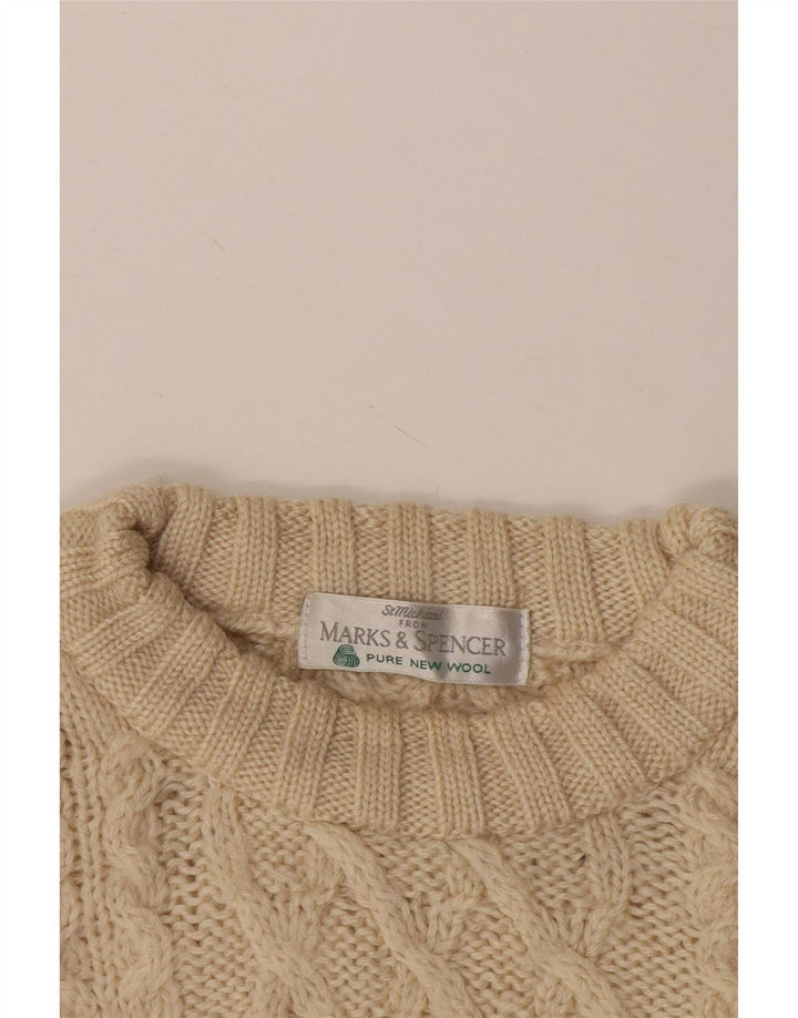 Marks & Spencer Ανδρικό πουλόβερ με λαιμόκοψη 2XL Μπεζ μαλλί