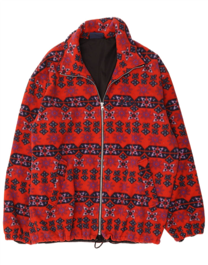 Asics Ανδρικό Fleece Jacket UK 40 Large Red Geometric Polyester