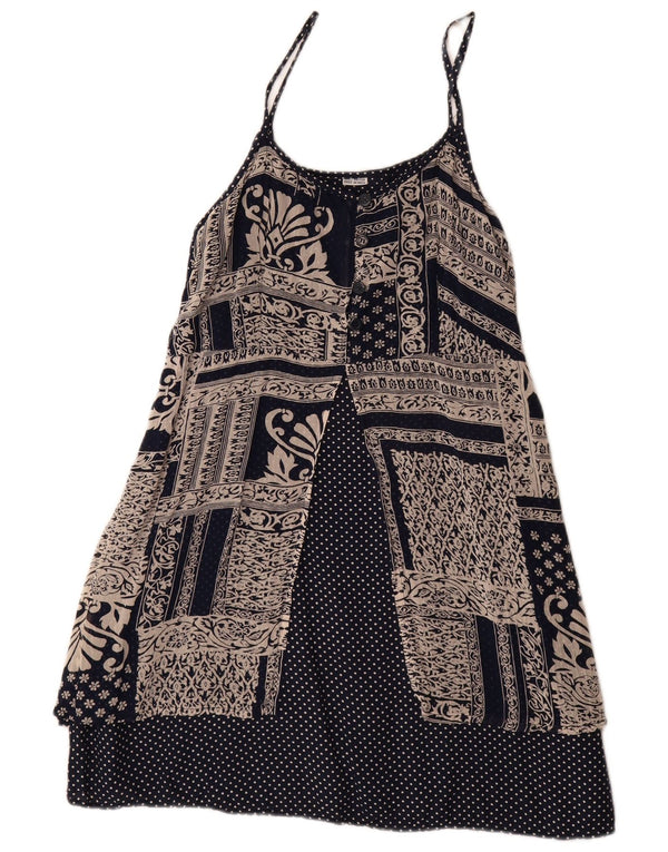 Vintage Γυναικείο Sundress UK 14 Large Navy Blue Patchwork Rayon