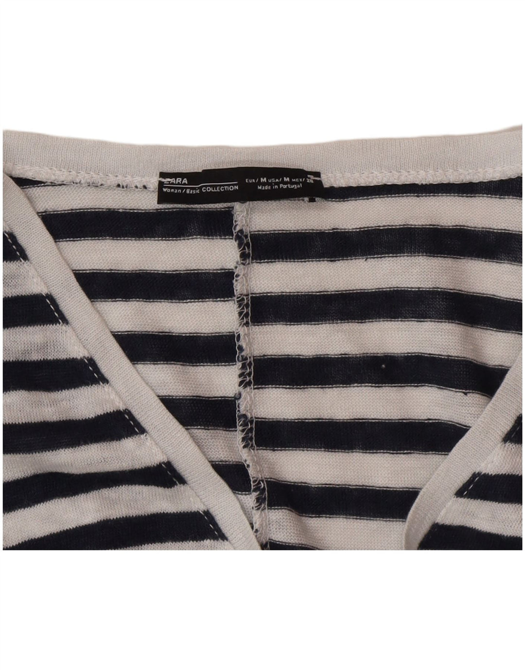 Zara Γυναικείο T-Shirt Top UK 14 Medium Black Pinstripe