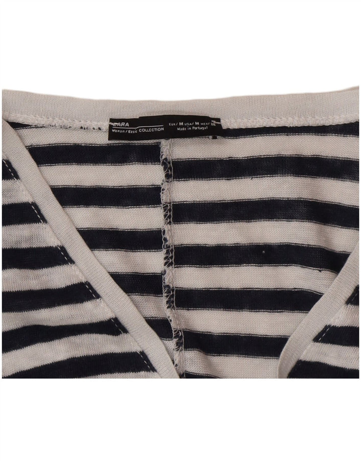 Zara Γυναικείο T-Shirt Top UK 14 Medium Black Pinstripe
