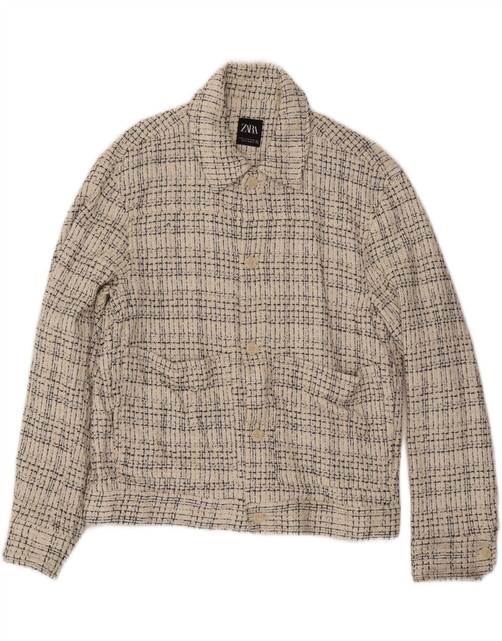 Zara Ανδρικό Bomber Jacket UK 38 Medium Off White Check Cotton