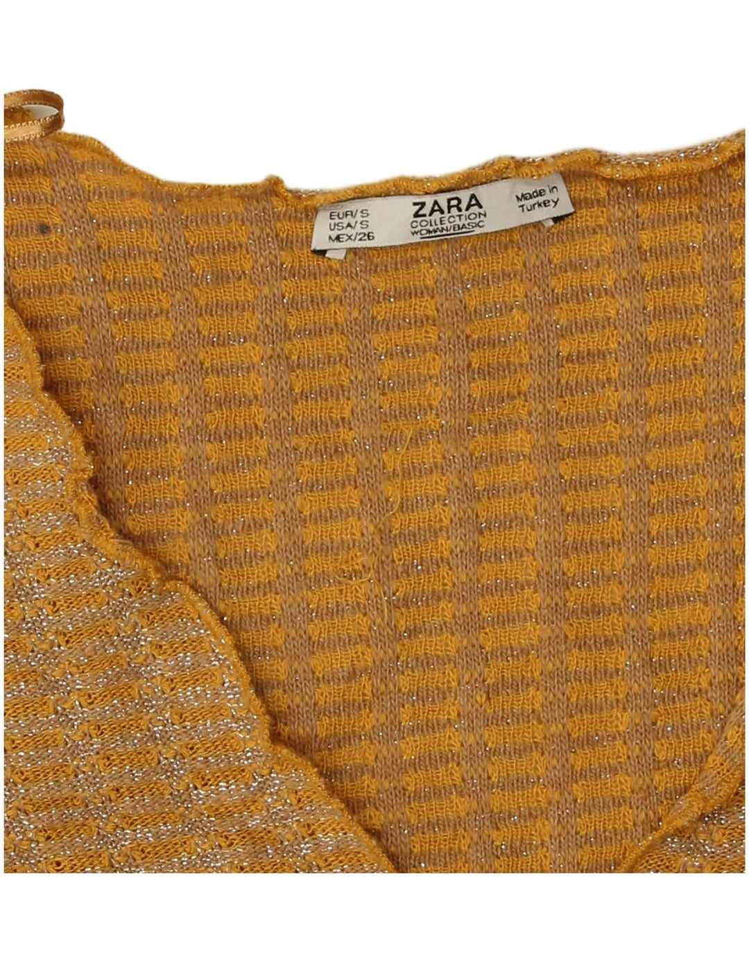 Zara Γυναικεία Crop Μπλούζα Τοπ UK 10 Small Yellow Flecked Polyester