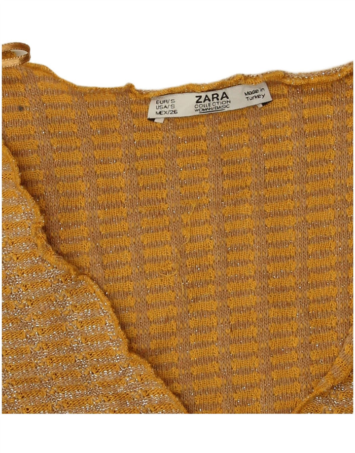 Zara Γυναικεία Crop Μπλούζα Τοπ UK 10 Small Yellow Flecked Polyester