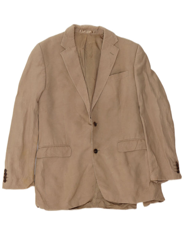 Jaeger Mens 2 Button Blazer Jacket UK 40 Large Beige Silk
