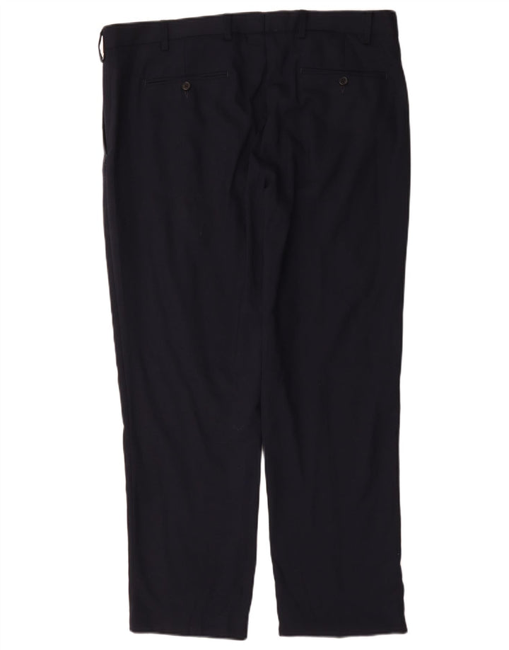 Ανδρικό παντελόνι με κανονική εφαρμογή Marks & Spencer W38 L29 Navy Blue Wool