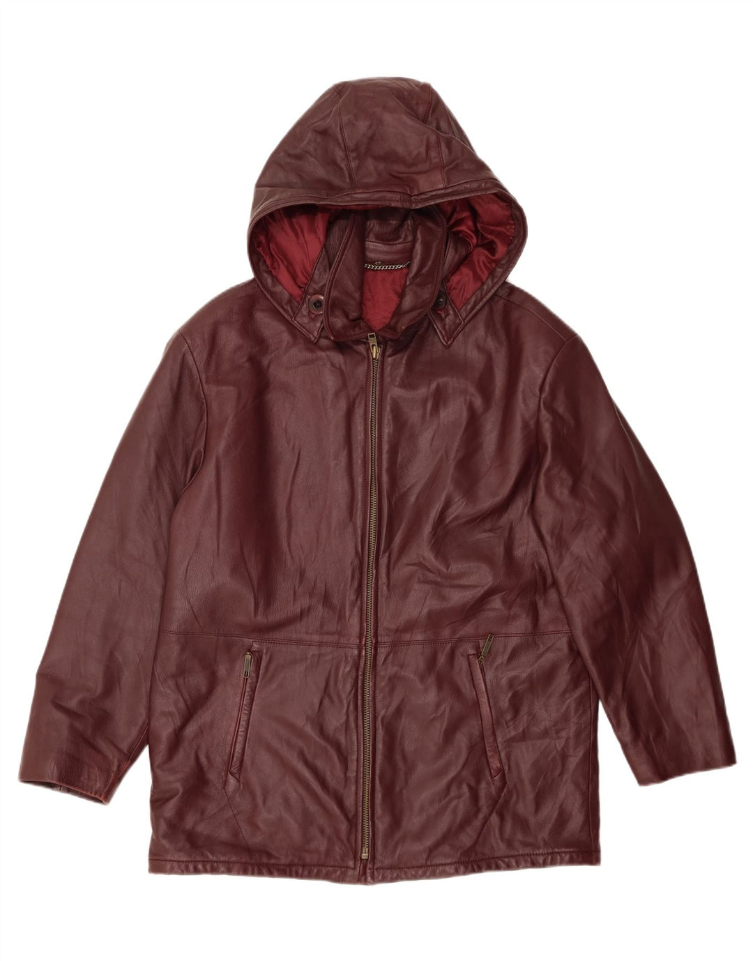 Γυναικείο Δερμάτινο Μπουφάν VINTAGE με κουκούλα IT 48 XL Δερμάτινο μπορντό