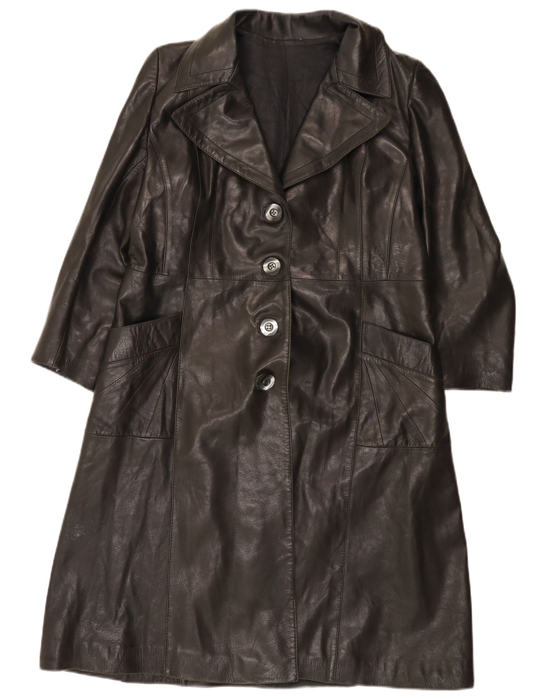 VINTAGE Γυναικείο Δερμάτινο Παλτό IT 48 XL Μαύρο