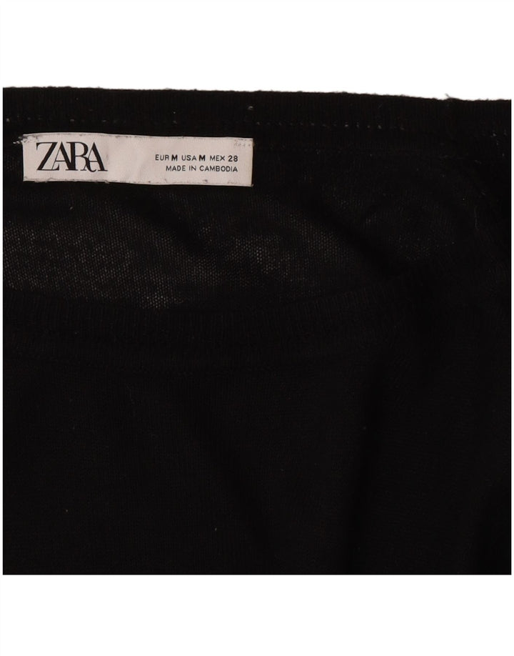 Zara Γυναικείο πουλόβερ με λαιμόκοψη UK 14 Medium Μαύρο