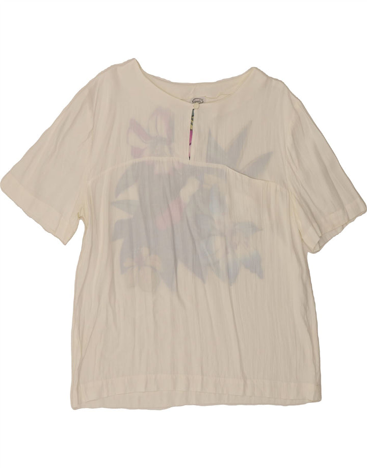 VINTAGE Womens See Through Graphic Blouse Top IT 44 Medium White Floral Vintage Vintage and Second-Hand Vintage from Messina Hembry 