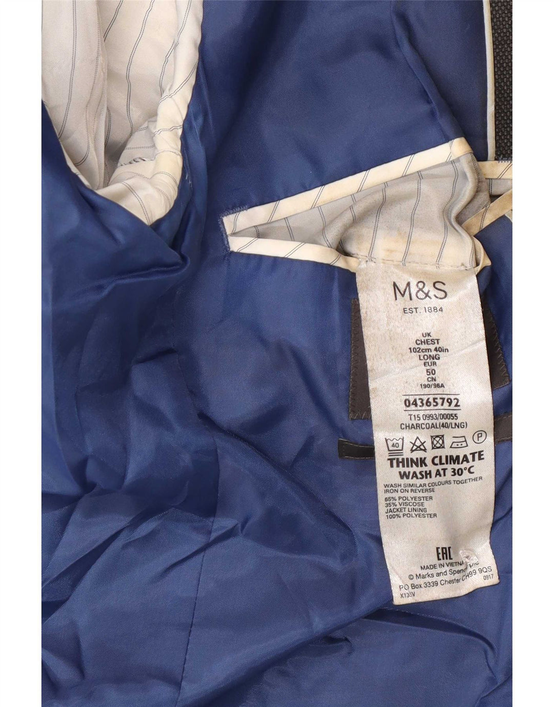 Marks & Spencer Ανδρικό μακρύ σακάκι με 2 κουμπιά, λεπτό μπλέιζερ UK 40 Medium Grey