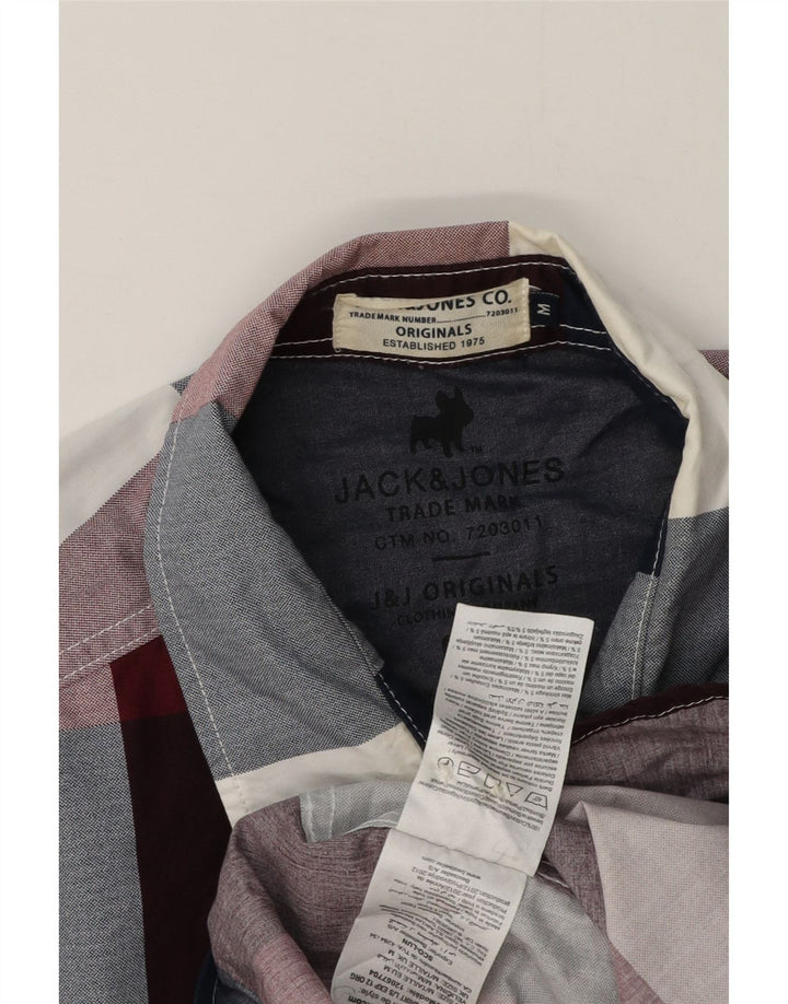 Ανδρικό πουκάμισο Jack & Jones, μεσαίο μπορντό, βαμβακερό Gingham