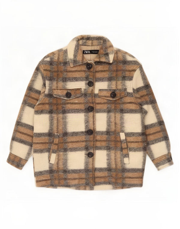 Zara Γυναικείο Μπουφάν Utility Oversized UK 14 Medium Beige Καρό Πολυεστέρας