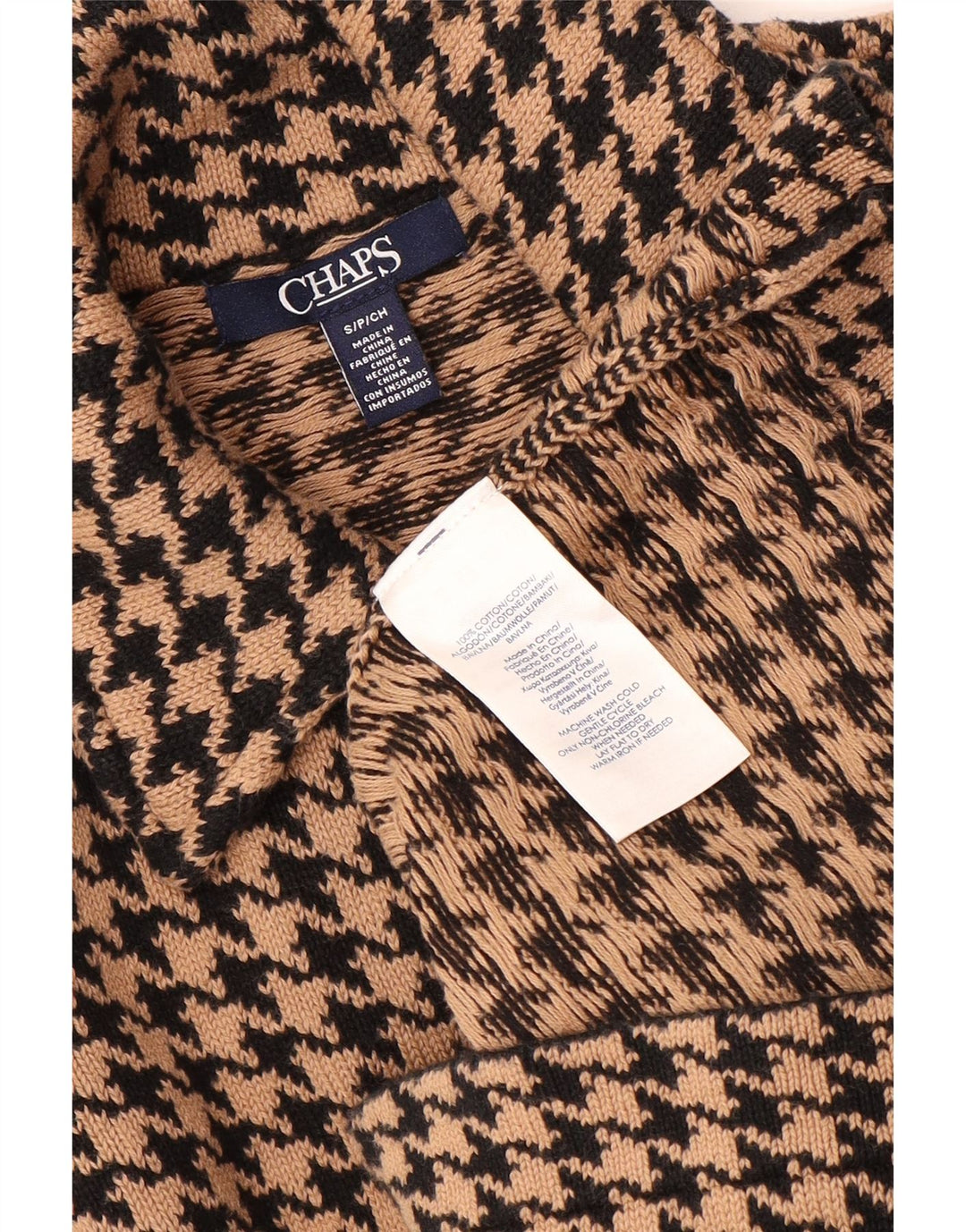 CHAPS Γυναικείο πουλόβερ ζακέτα UK 10 Small Beige Houndstooth βαμβακερό