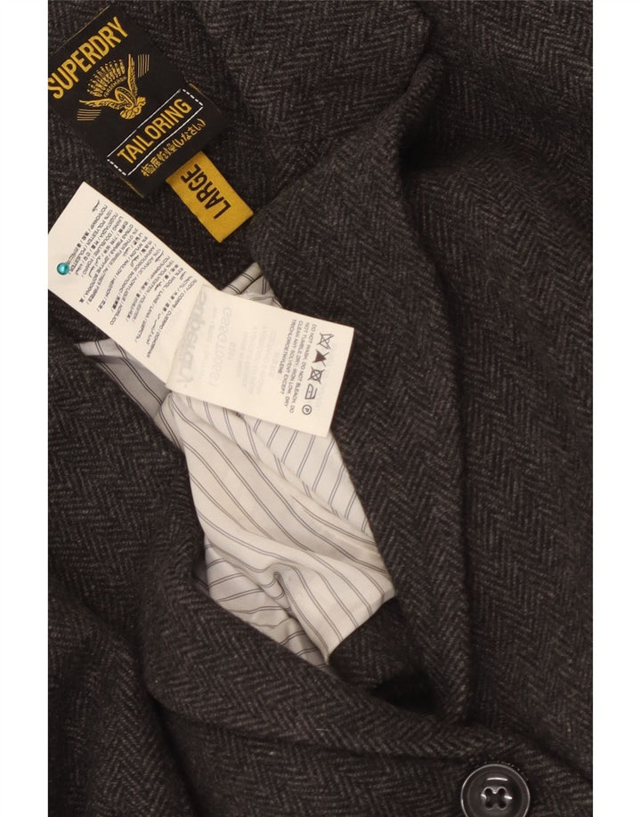 Superdry γυναικείο μπουφάν blazer UK 14 μεγάλο γκρι μαλλί ψαροκόκαλο