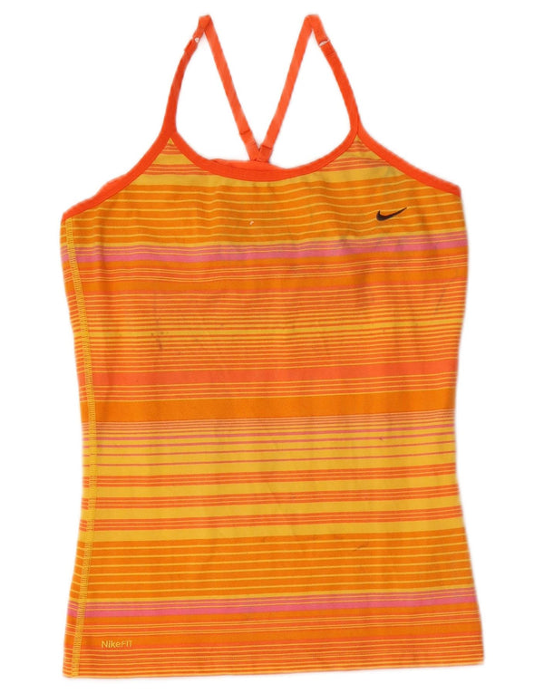Γυναικείο φανελάκι Nike Dri Fit UK 14/16 Μεγάλο πορτοκαλί βαμβακερό ριγέ