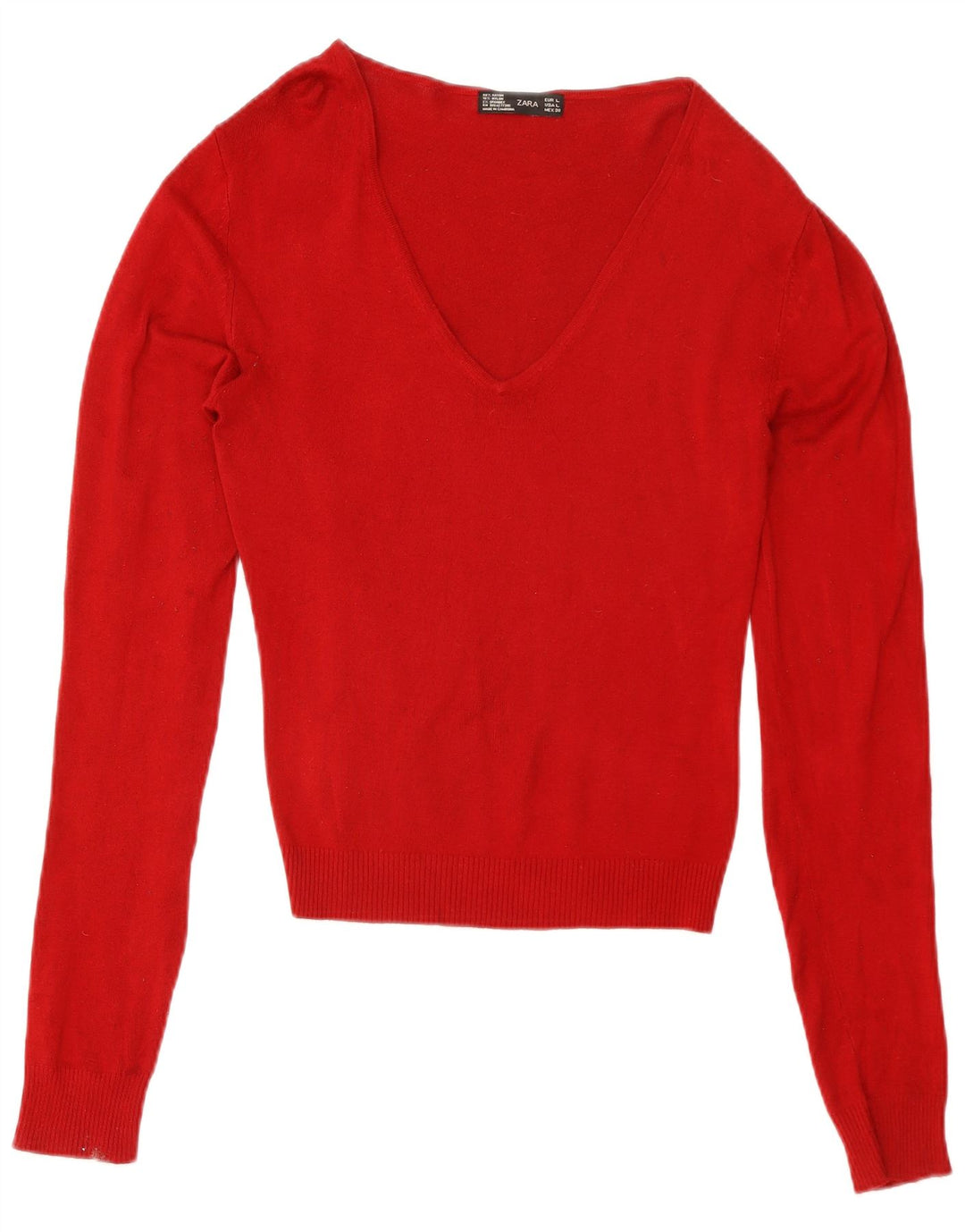 Zara Γυναικείο πουλόβερ με V λαιμόκοψη UK 14 Large Red Rayon