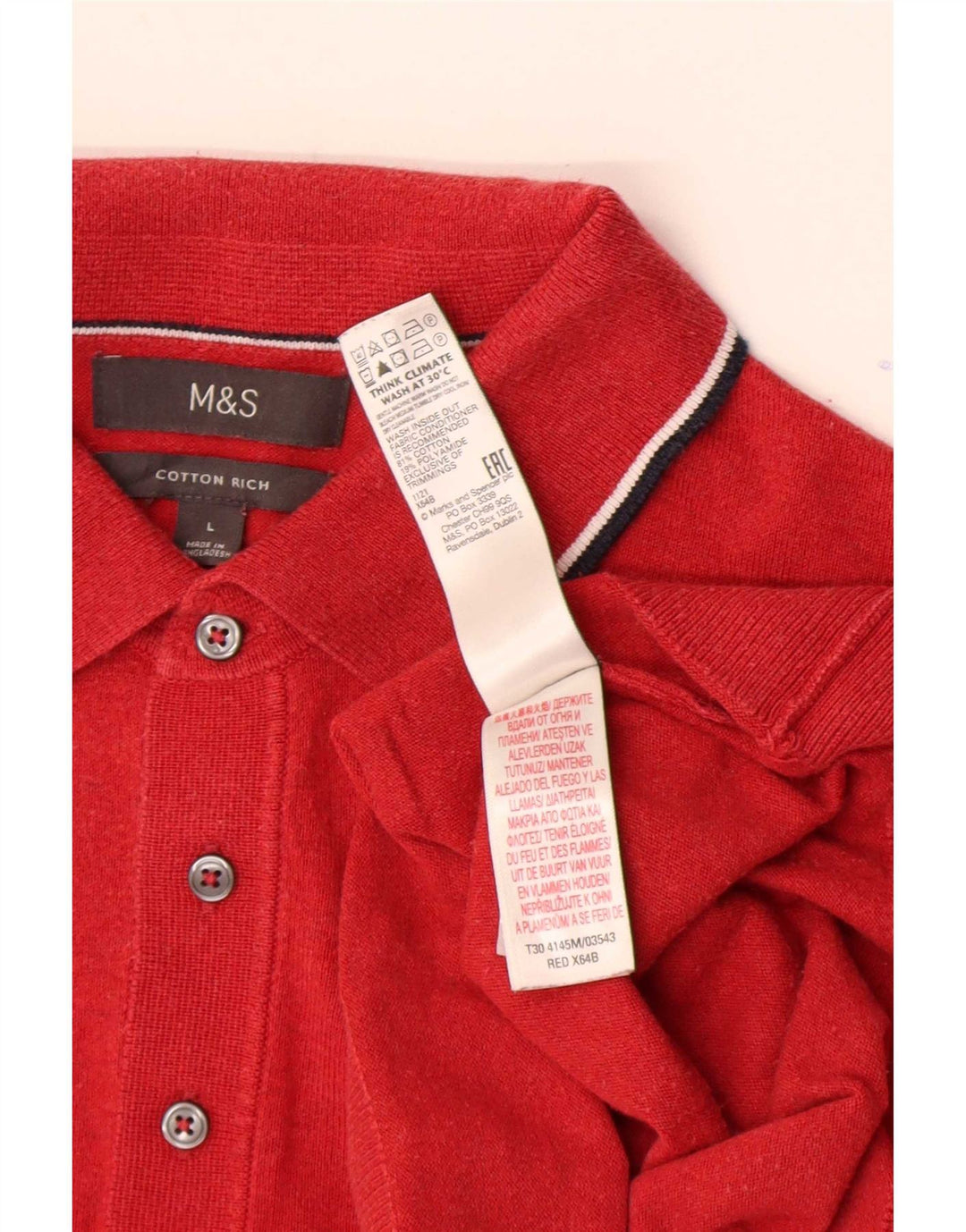 Marks & Spencer Ανδρικό Πόλο πουλόβερ με λαιμόκοψη μεγάλο κόκκινο ριγέ