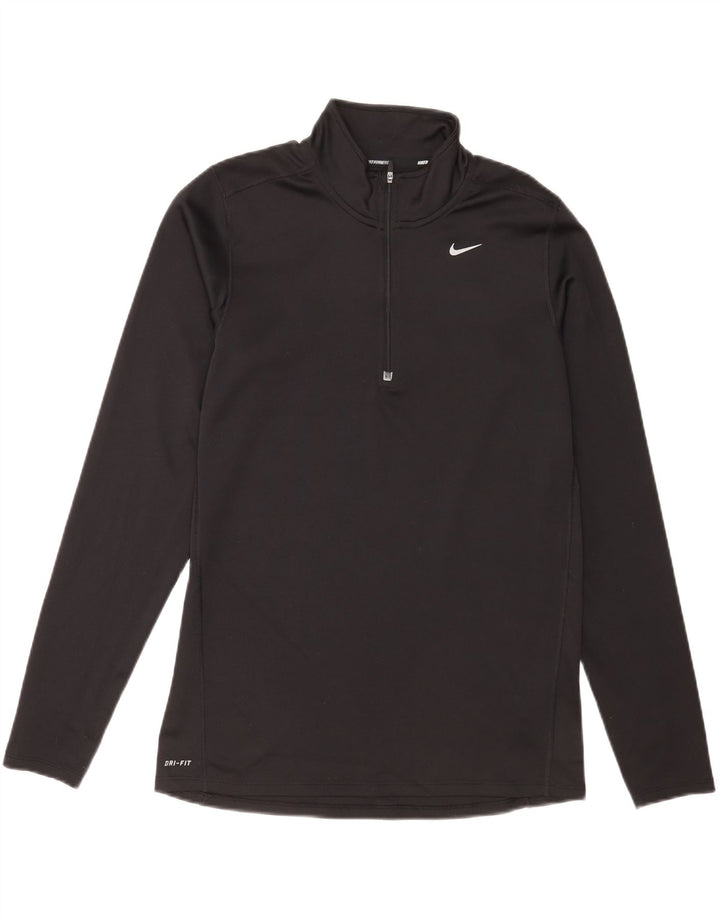 Ανδρική μπλούζα με φερμουάρ Nike με μακρυμάνικο μεσαίο μαύρο πολυεστέρα