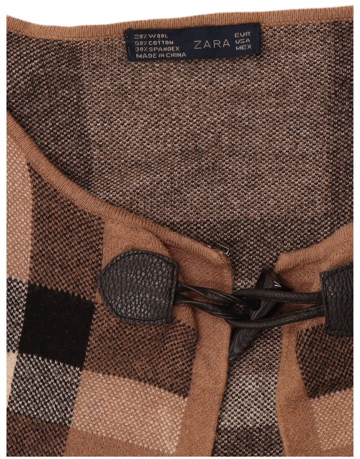 Zara Γυναικεία Ζακέτα UK 16 Large Brown Check Wool