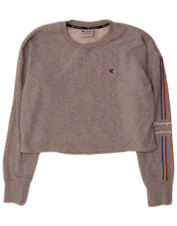 Champion Γυναικεία Crop Graphic Φούτερ Jumper UK 14 Medium Grey Flecked