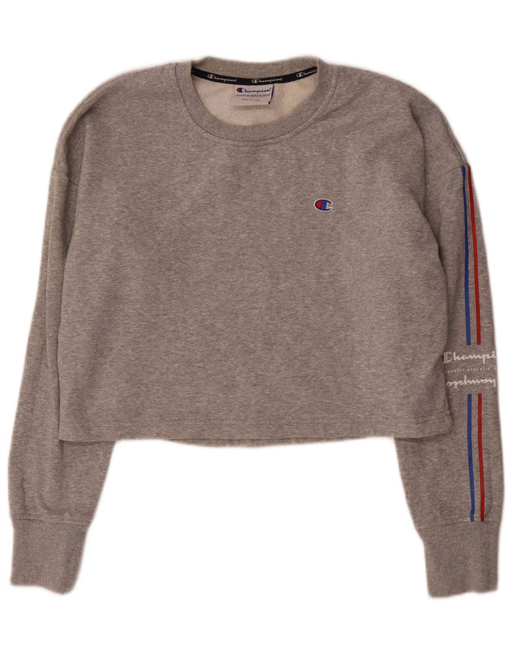 Champion Γυναικεία Crop Graphic Φούτερ Jumper UK 14 Medium Grey Flecked