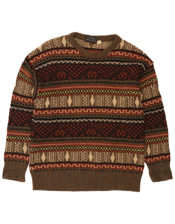 ESKIMO Γυναικείο πουλόβερ με λαιμόκοψη UK 18 XL καφέ Fair Isle New Wool
