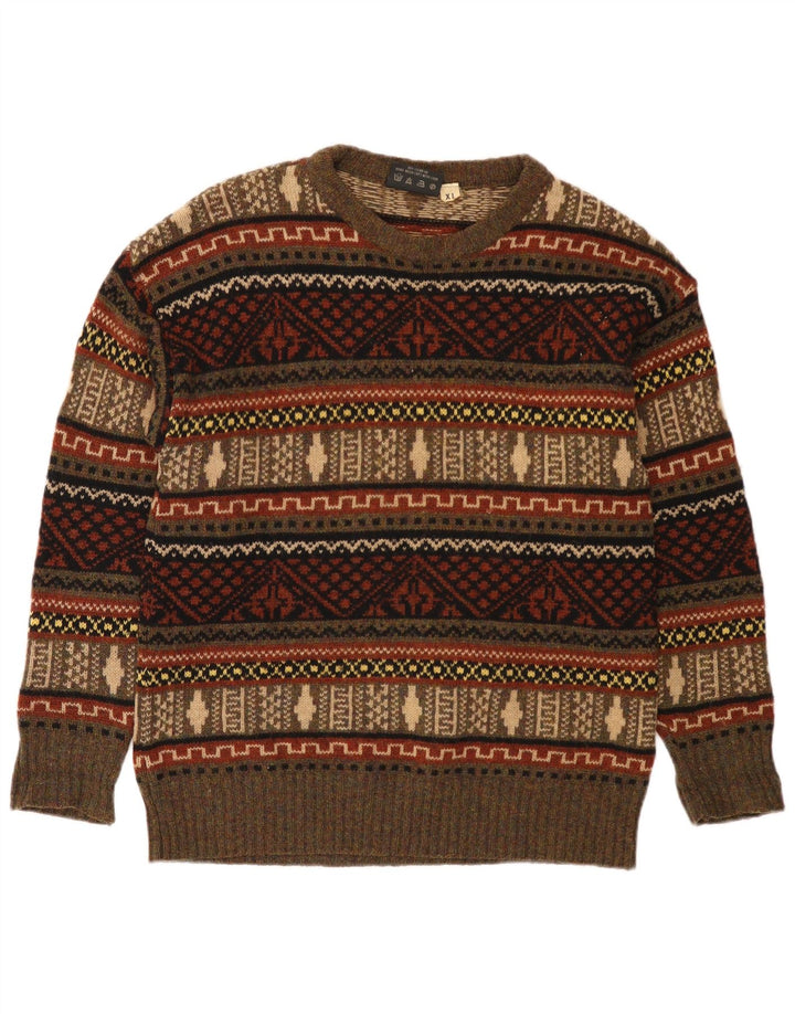 ESKIMO Γυναικείο πουλόβερ με λαιμόκοψη UK 18 XL καφέ Fair Isle New Wool