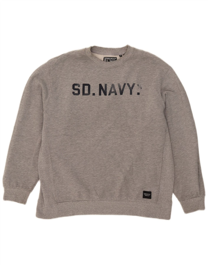 Superdry Γυναικεία γραφική μπλούζα μεγάλου μεγέθους Jumper UK 14 Μεγάλο γκρι βαμβακερό