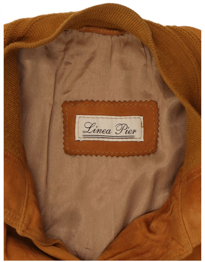 VINTAGE Ανδρικό Suede Bomber Jacket UK 38 Medium Beige Leather