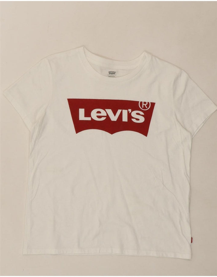 LEVI'S Womens Graphic T-Shirt Top UK 14 Medium White Vintage Levi's and Second-Hand Levi's from Messina Hembry 