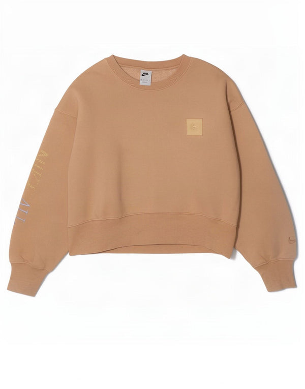 Γυναικεία γραφική φούτερ Nike υπερμεγέθη Crop Jumper UK 6 XS Μπεζ βαμβακερό